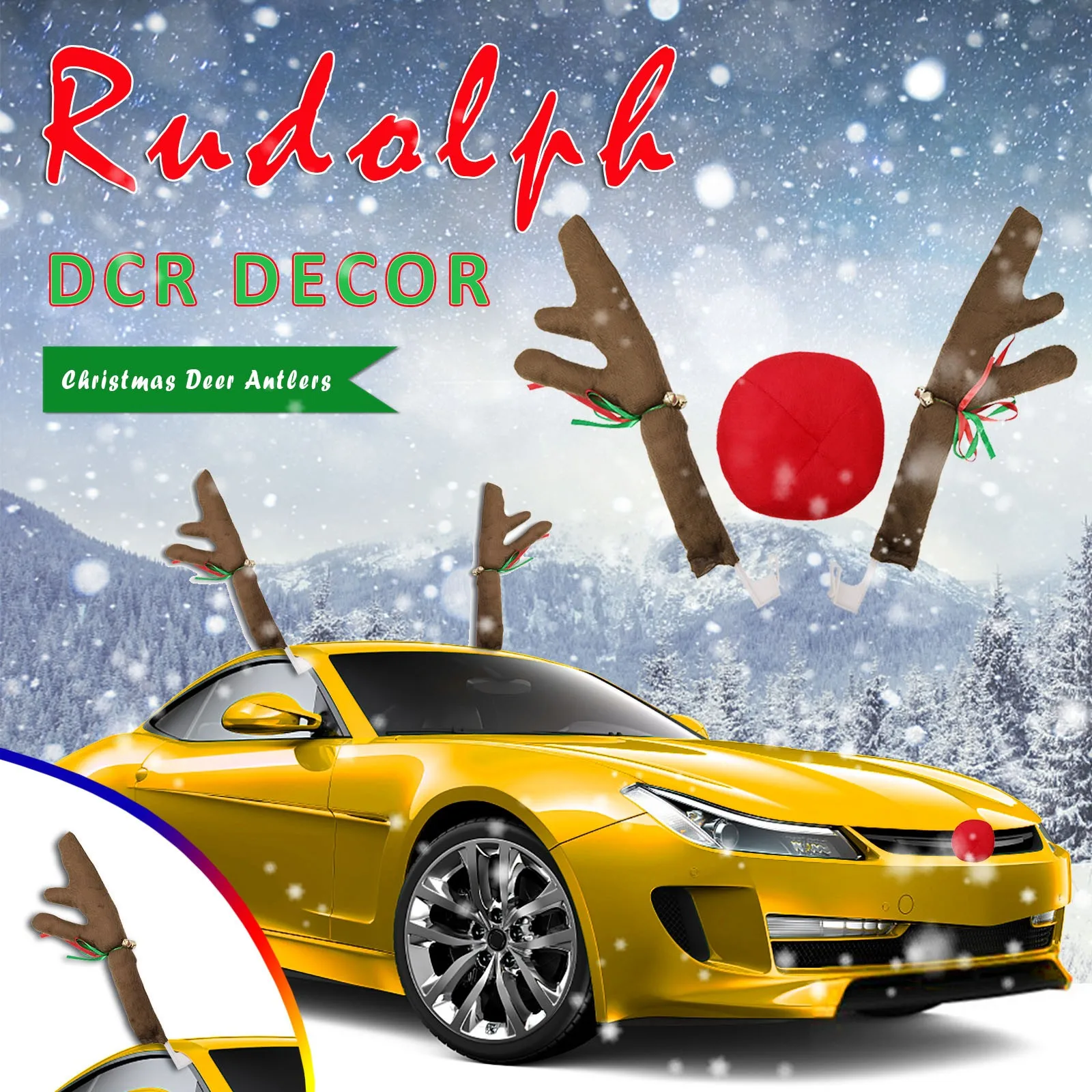 Rudolph Car Costume Christmas Deer Antlers &amp; Red Nose For Truck Suv Ornaments Decor Natal Home Car Decoration Accessories