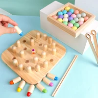 2in1 chopsticks training practice toy kids wooden memory match stick chess game color beads board puzzles educational toy