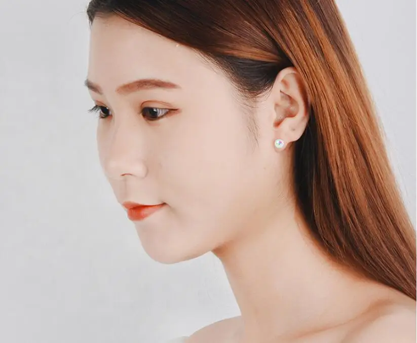 

Luxury 925 Sterling Silver Piercing Crystal Stud Earrings For Women Girls Bijoux Brincos Pendientes eh1007