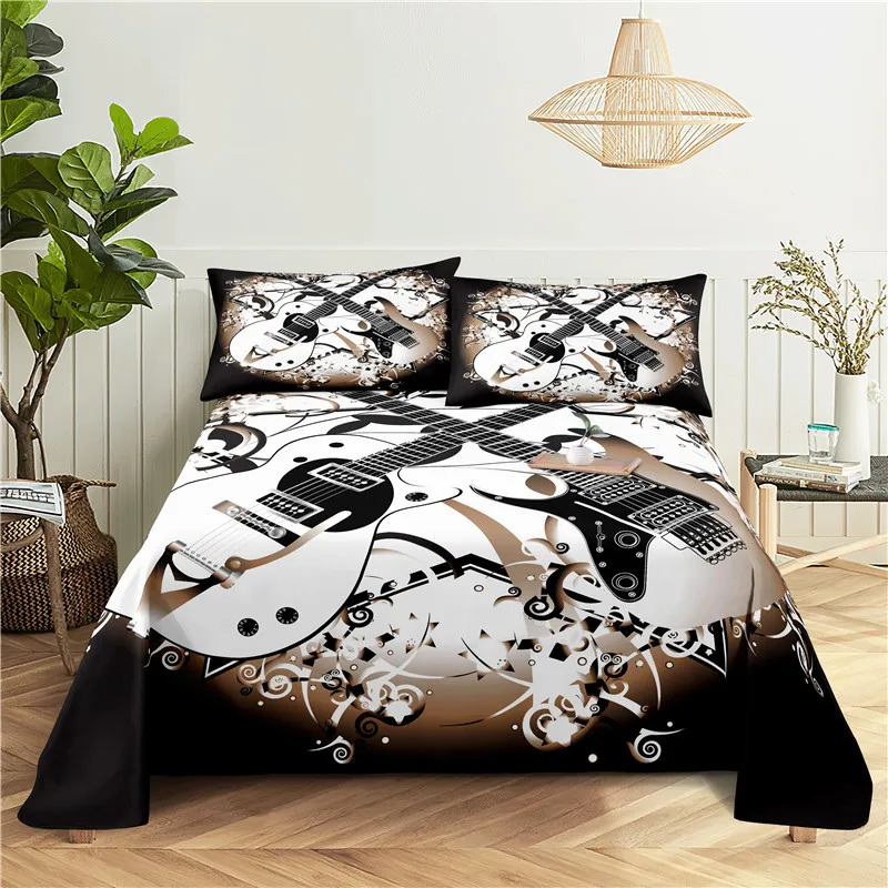 

Music 0.9/1.2/1.5/1.8/2.0m Digital Printing Polyester Bed Flat Sheet With Pillowcase Print Bedding Set