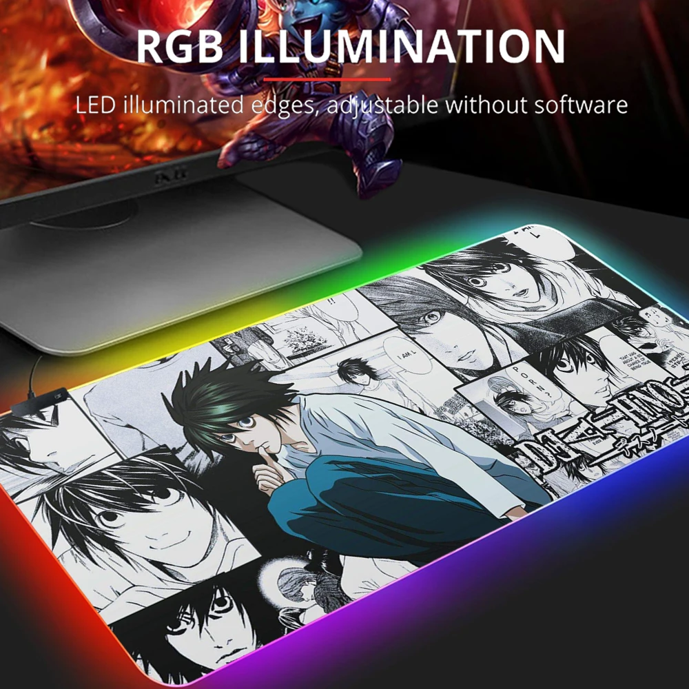 

Anime Death Note Gaming RGB Mouse Pad Computer Mousepad RGB Backlit Mause Pad XXL Large Mousepad Desk Keyboard LED Mice Mat.