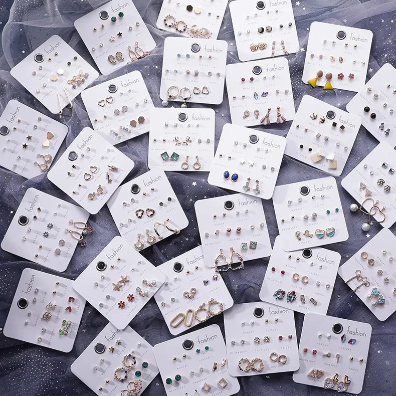 

Серьги-гвоздики женские с кристаллами, 7 пары/компл.