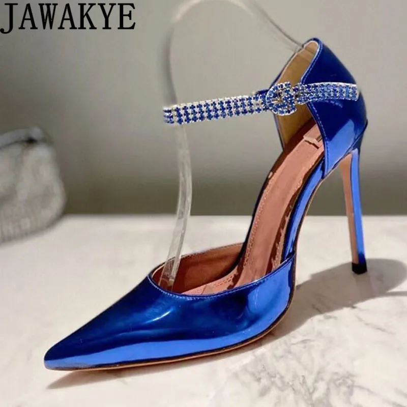 

Sexy Pointy Wrap toe Slim High Heel Sandals Woman Crystal Buckle Dance Party Shoes Summer Hot Sale Luxury Brand Shoes mujer
