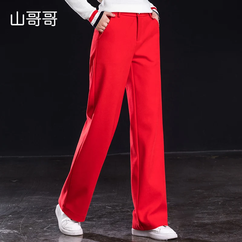 Shangege красные женские широкие шерстяные брюки с высокой талией Прямые свободные