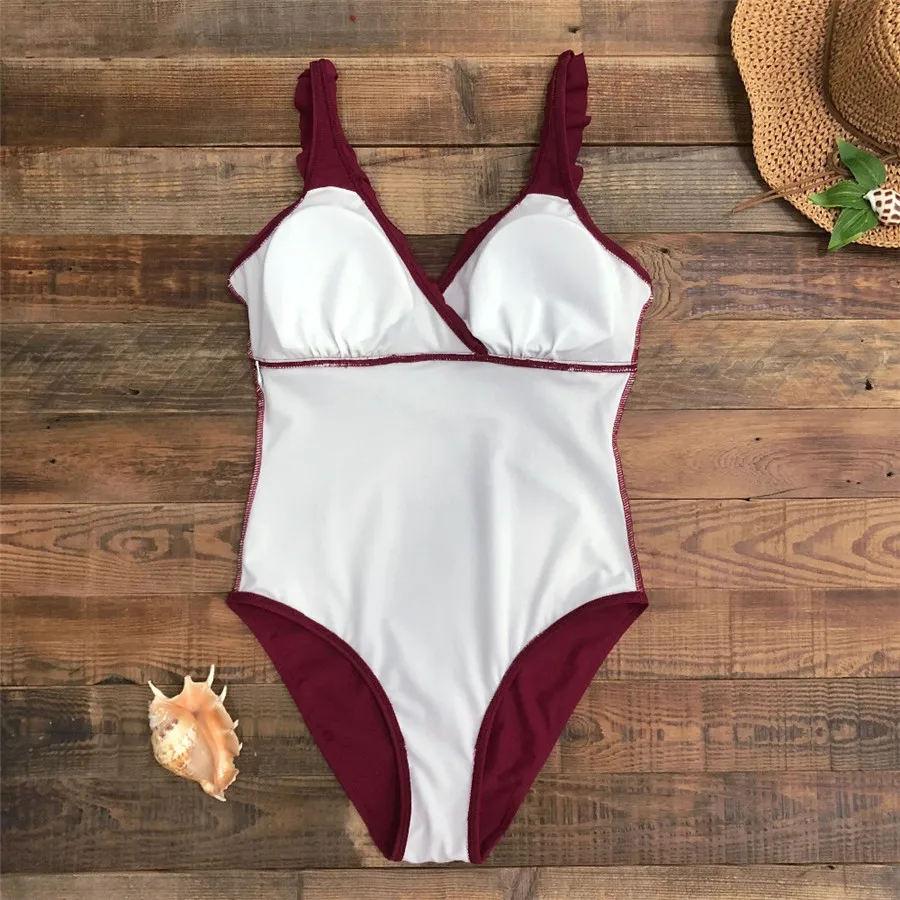 Женский слитный купальник винтажный однотонный монокини в стиле ретро пляжная