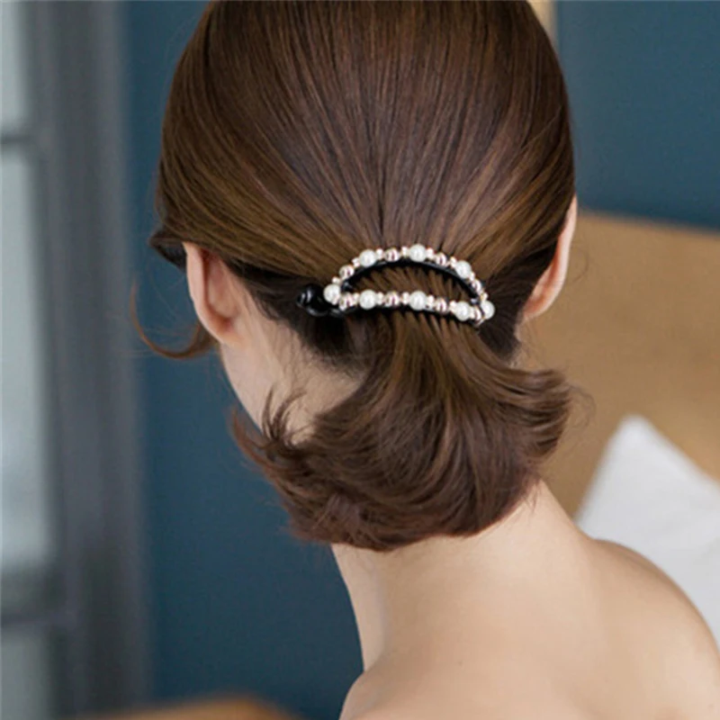 

Korea Pearl Rhinestone Hairpin Black Oval Hair Accessories Hollow Elegant Hair Clip Ponytail Non-slip Catch Clip Daily Headwear