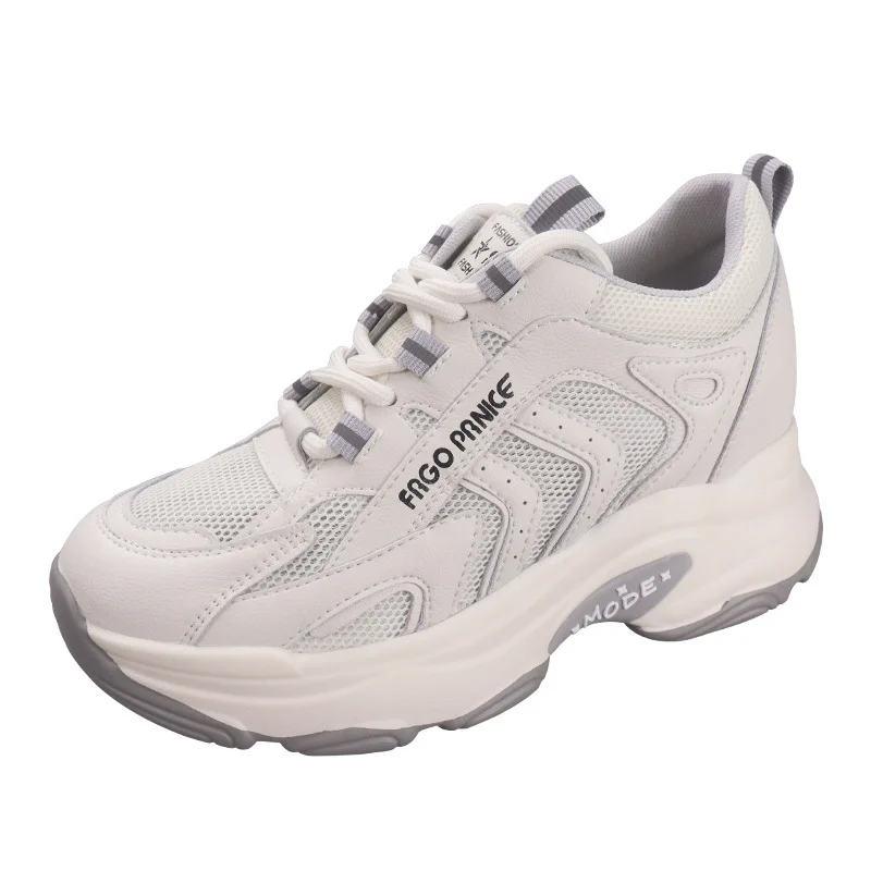 

High rise fashion daddy shoes women 2021 summer new breathable mesh women's shoes lace up sports casual shoes