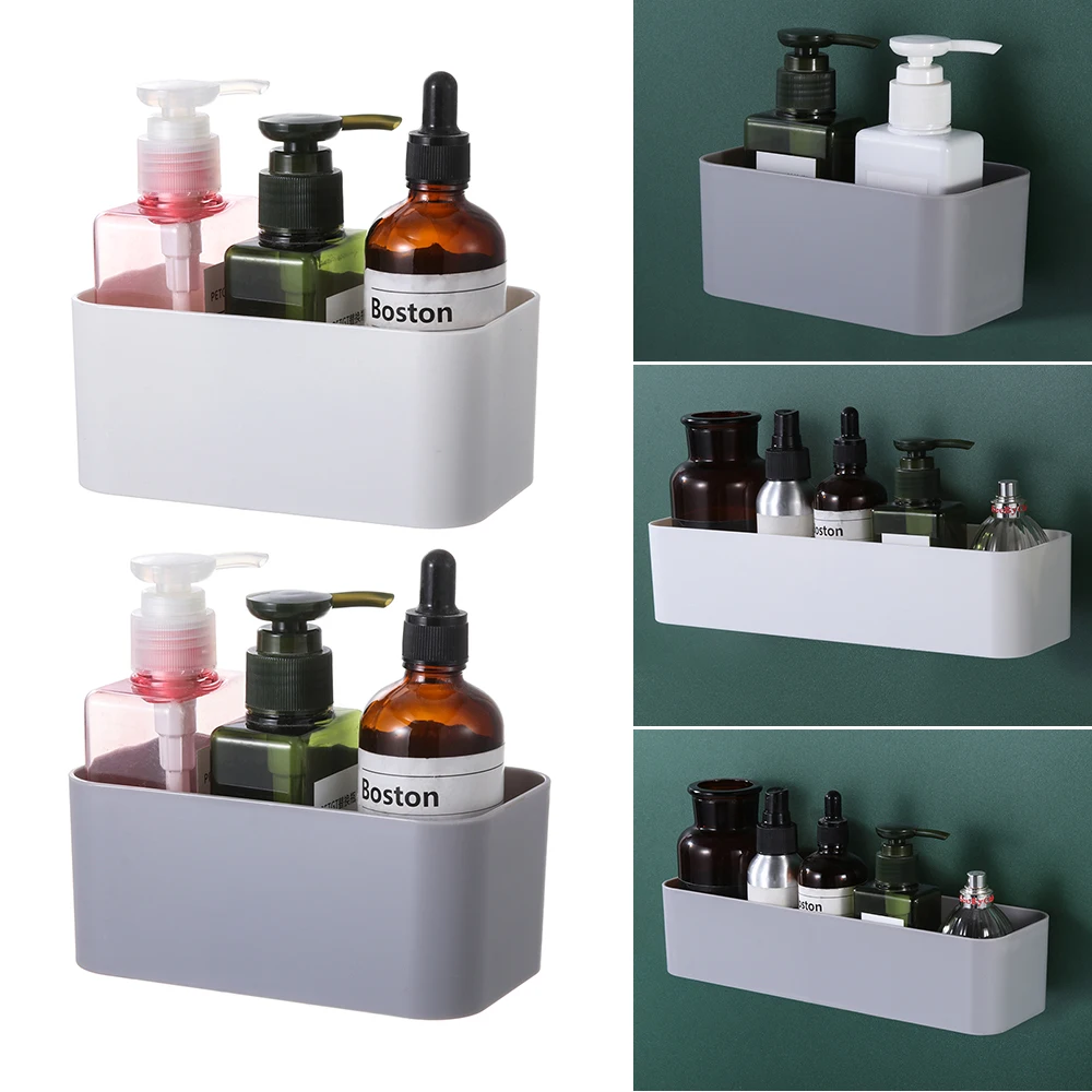 

Wall Mounted Cosmetic Storage Box Bathroom Storage Rack Wall Shelf Adhesive Hanger Organizer Remote Control Holder Home Decor