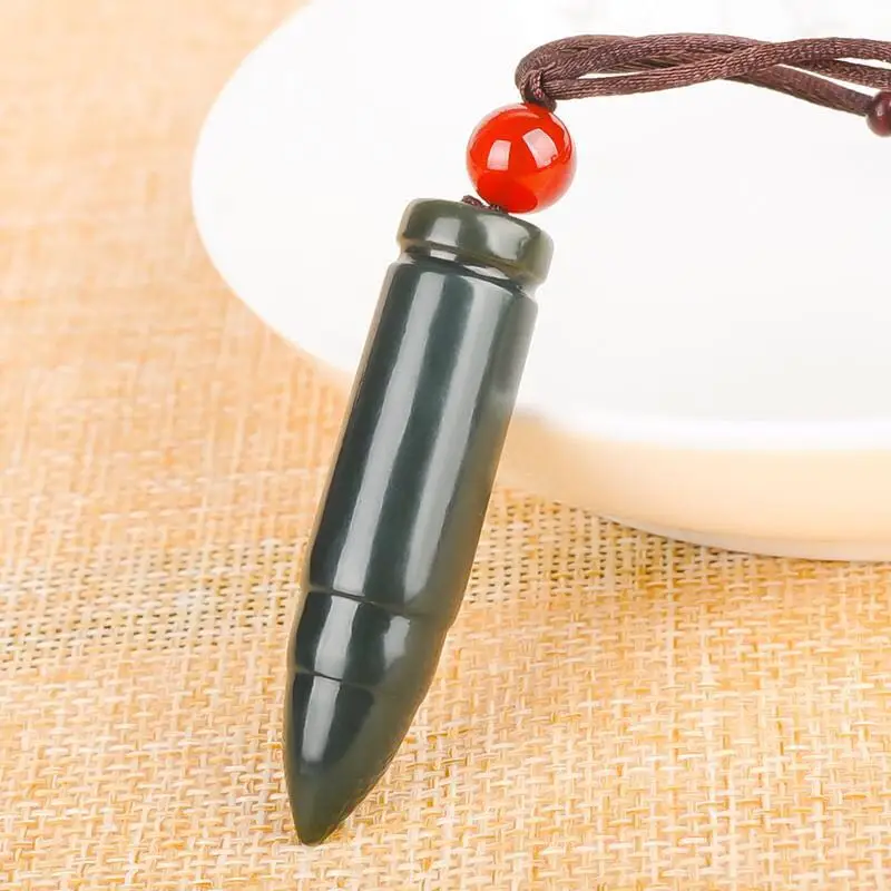 Ожерелье с подвеской в виде пули из натурального нефрита|Подвески| |