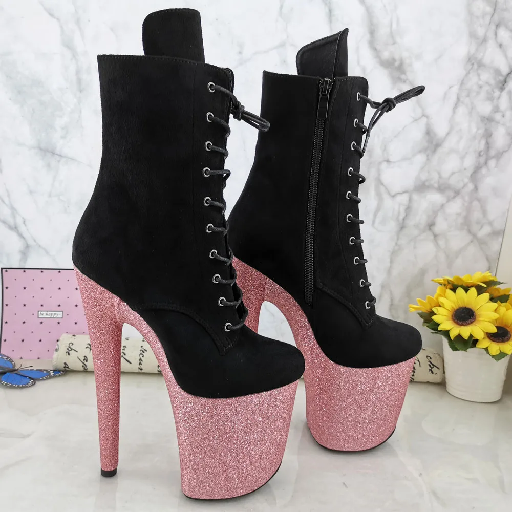 Leecabe розовые блестящие туфли на платформе 20 см/8 дюймов с черной замшевой верхней