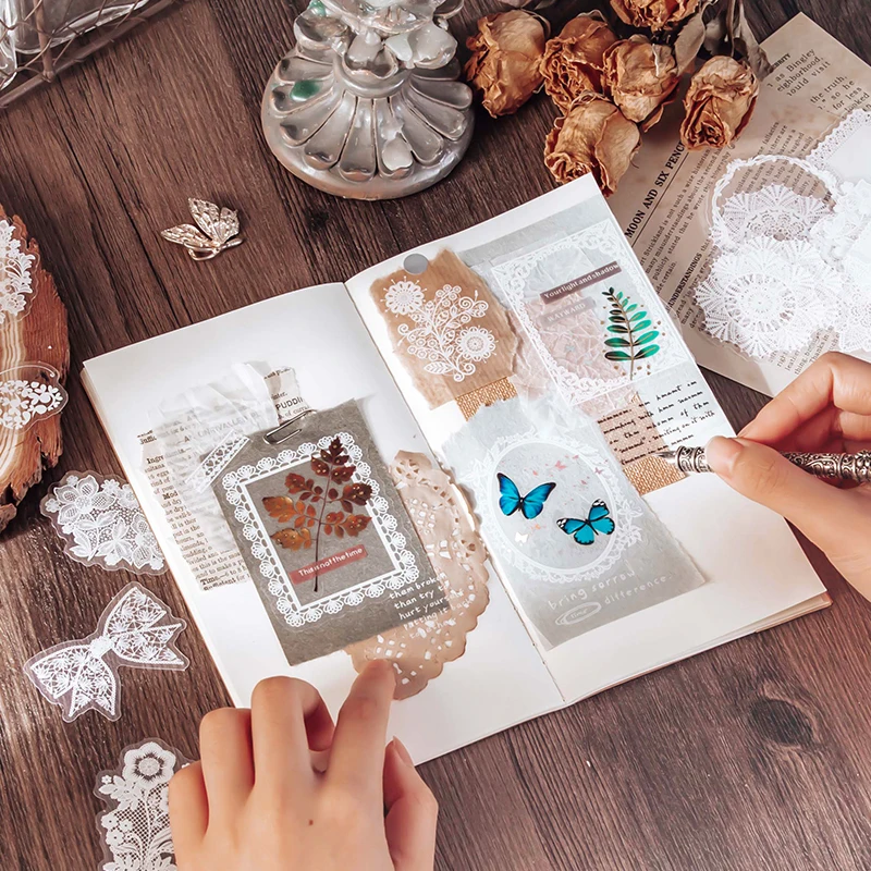 Yoofun 30pcs/pack Lace Stickers for Scrapbooking Decorative Snow Flowers Frame White Cardstock Gift Album Card Making DIY - купить по