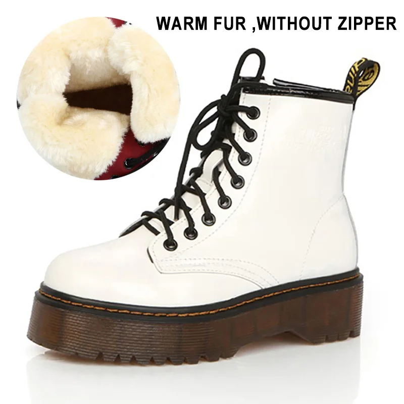white fur LAKESHI/женские ботинки на толстой мягкой подошве; полусапожки в стиле панк; женская обувь из натуральной кожи; женские осенние ботильоны на толстом каблуке; женские ботинки - Цвет: white fur