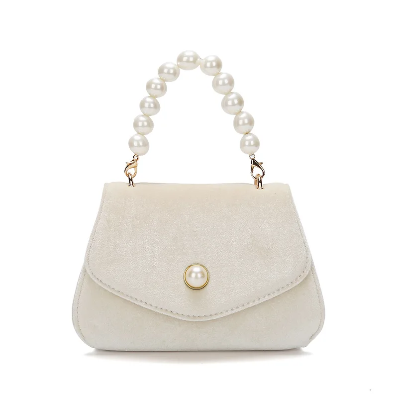 

Women's Bags Retro Pearl Portable Small Square Bag Female 2021 Spring New Suede Chain Dinner Bag French Messenger Shoulder Bag