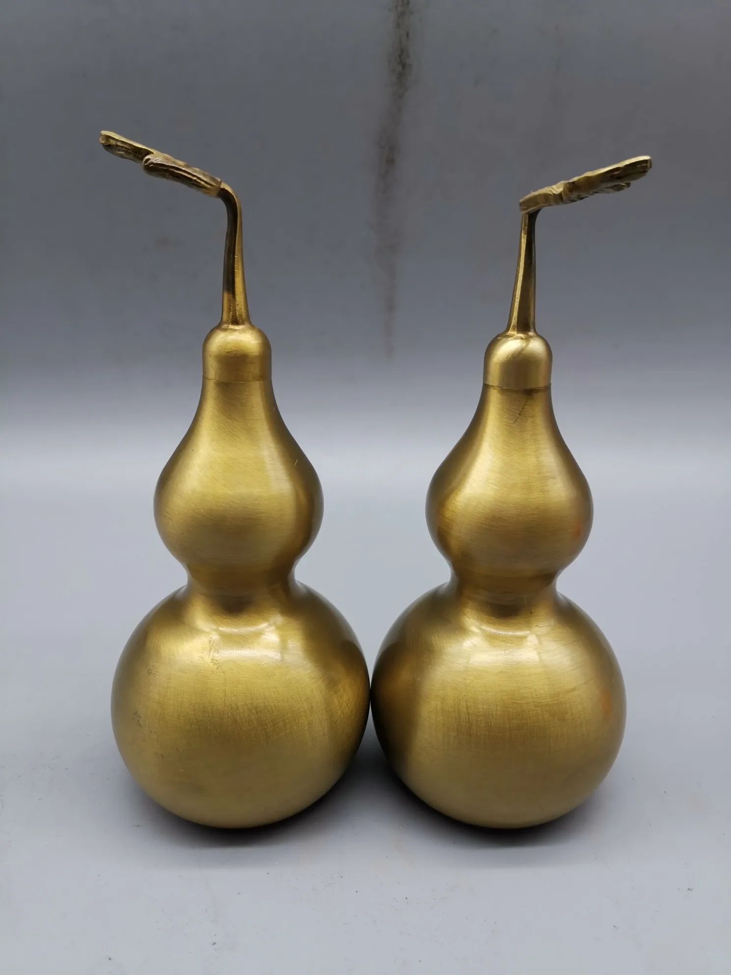 

6.0" Collect China Bronze Fengshui Eight Diagrams Bottom Side Bottle Gourd Drive Out Evil Spirits Statue Pair Home Decor #05