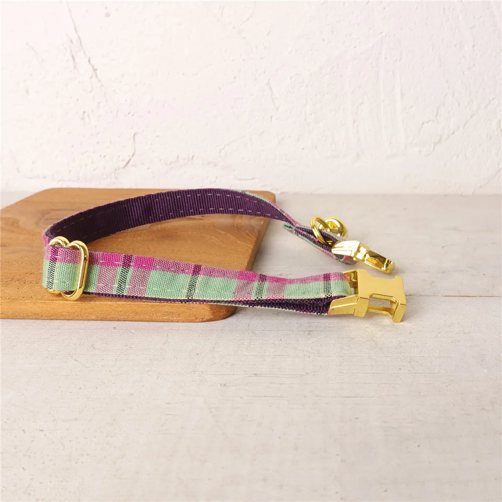 Colorful Tartan Cat Collar Personalized Name Adjustable Designer for Cats Mini Metal Buckle Bow Tie with Bell | Дом и сад