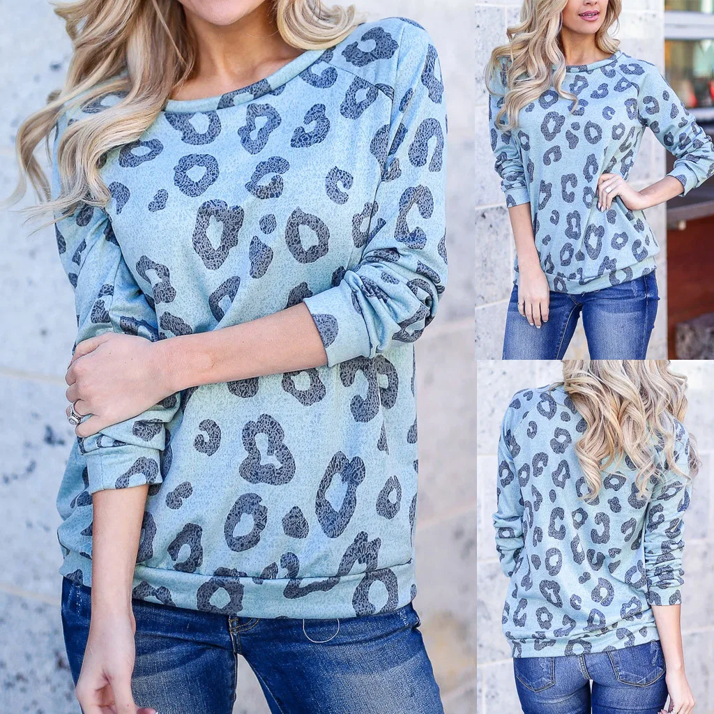 Тонкий Леопардовый принт женские Симпатичные Свитера осенние уличные