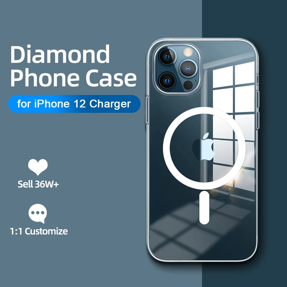 

Magnetic Transparent Clear Case For iPhone 12 pro max mini Support Wireless Charging with Scratch proof hard back cover 11 12