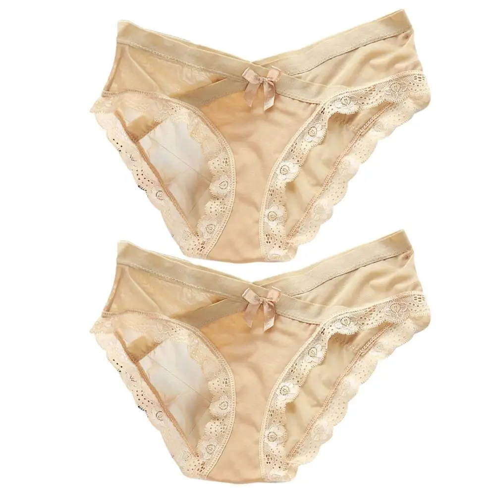 2 шт. женские сексуальные однотонные кружевные эластичные плавки с бантом и