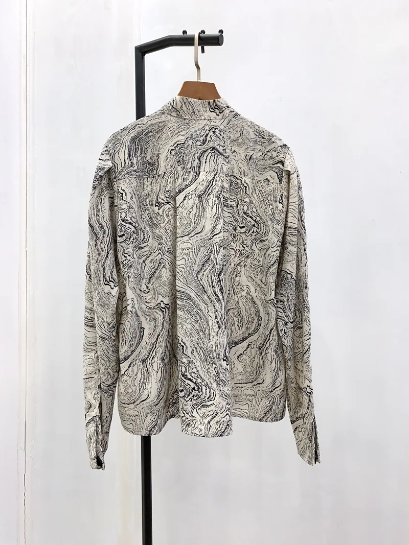 

Shirt 2021 Women Early Spring Marble Patterned Shirt Female Tie Shirt