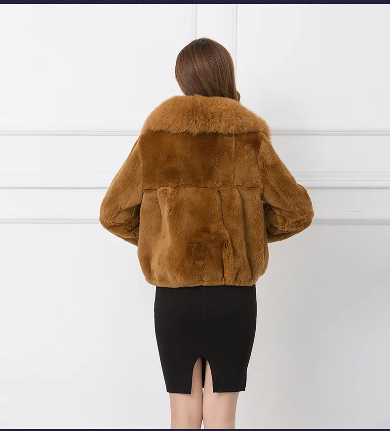 

Pelt Full 2020 Real Rex Rabbit Coat Natural Coats With Genuine Fox Fur Collar Winter Jackets For Women WYQ932