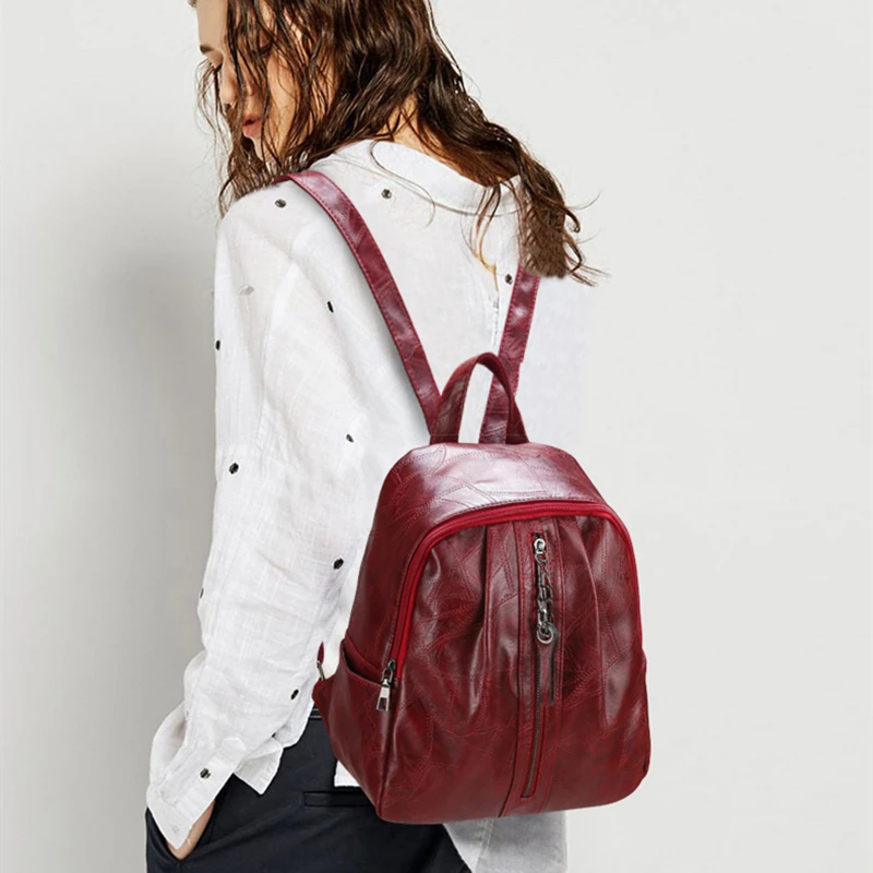 

YOUSE Brand New Fashion Retro Multi-functional Soft Leather Backpack Student Backpack PU Backpack Solid Softback Zipper