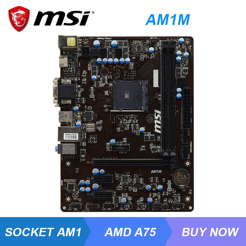 

MSI AM1M Socket AM1 AMD APU Desktop PC Motherboard DDR3 32GB Athlon X4 5350 5370 Cpus VGA DVI HDMI SATA3 USB3.0 PCI-E x16 M-ATX