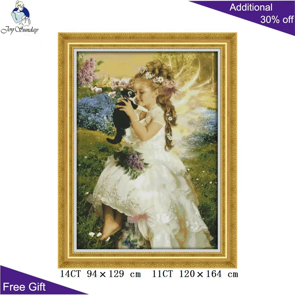 Набор для вышивки крестиком Joy Sunday с кошкой девочкой R955 14CT 11CT| |