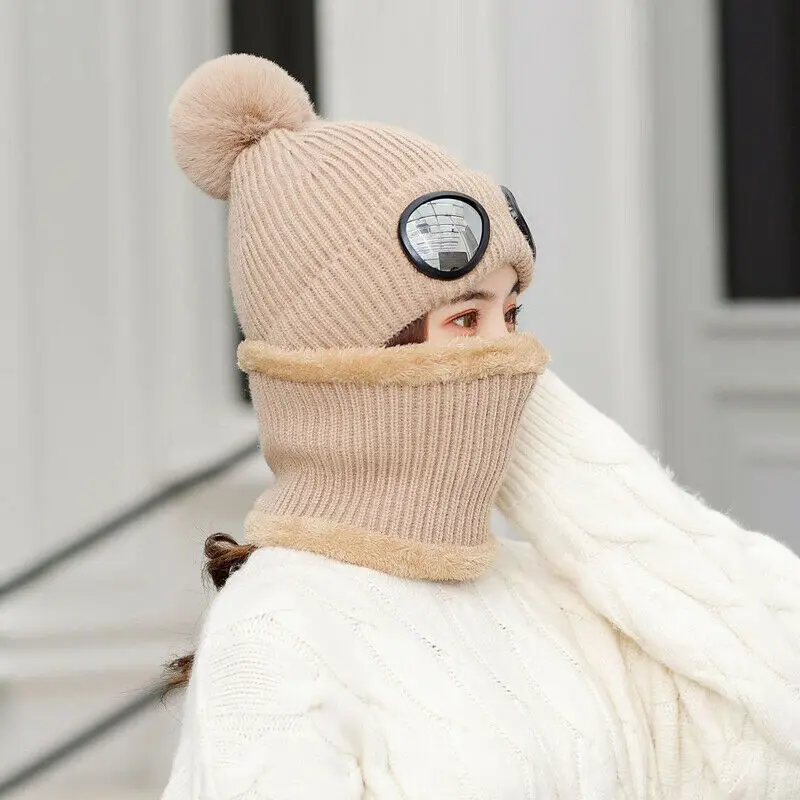 Модный женский зимний теплый вязаный шерстяной шарф и шапка с помпоном наборы