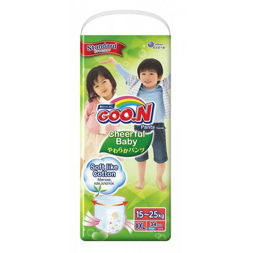 Японские подгузники-трусики Goon Cheerful Baby XXL 15-25кг 34шт. |