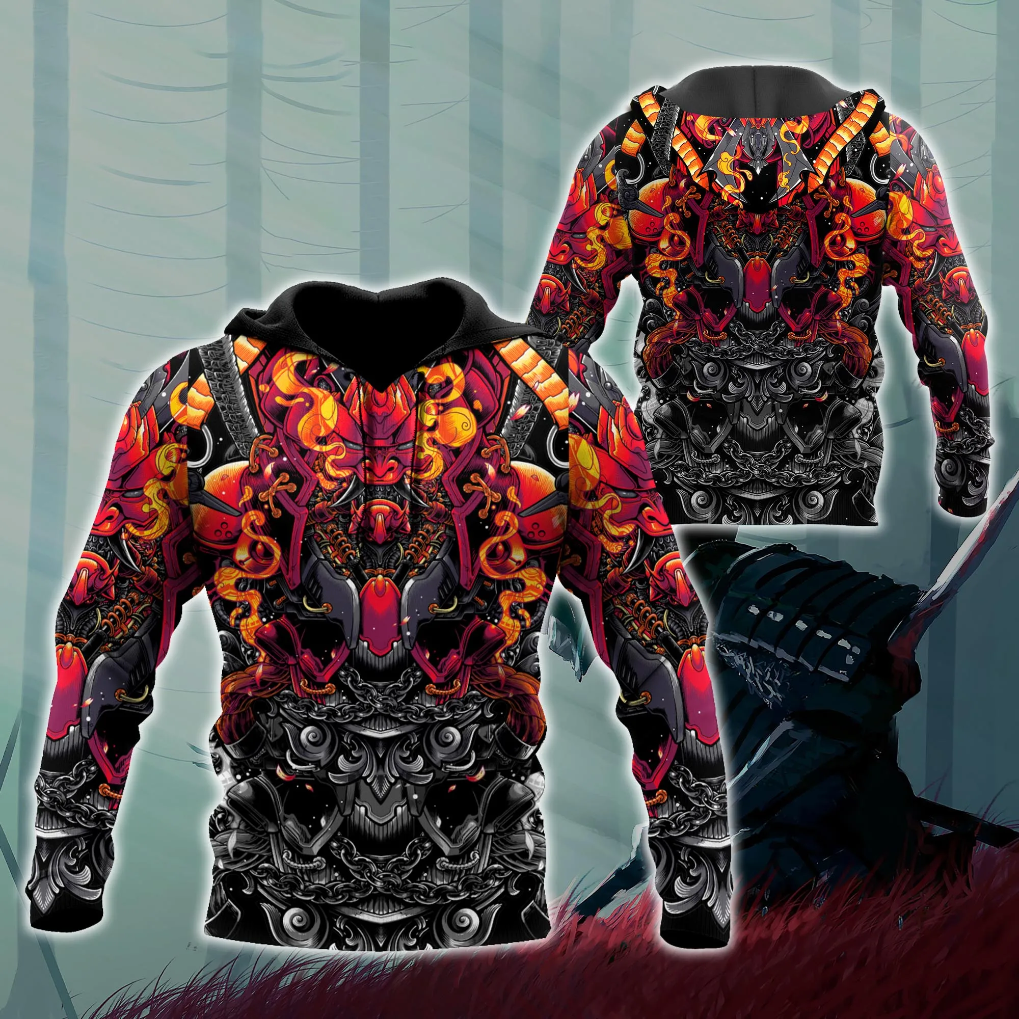 

New Japanese Samurai Tattoo 3D Printing New Men's Sweatshirt Harajuku Zip Hoodie Casual Unisex Jacket Pullover Style - 09