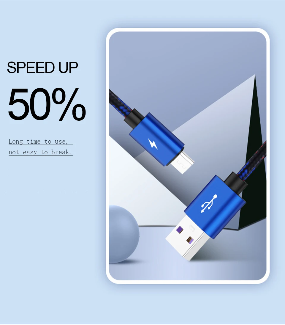 Usb-кабель для мобильного телефона, микро сменный IOS type-c, синий цвет, 5А, быстрая зарядка, линия передачи данных, нейлоновый материал
