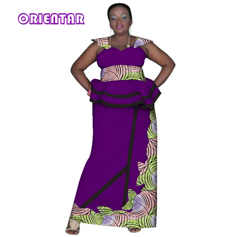 African Skirt and Pants Set for Women 2 Pieces Sets Bazin Riche African Traditional Clothing Plus Size Women Skirts Suits WY2887