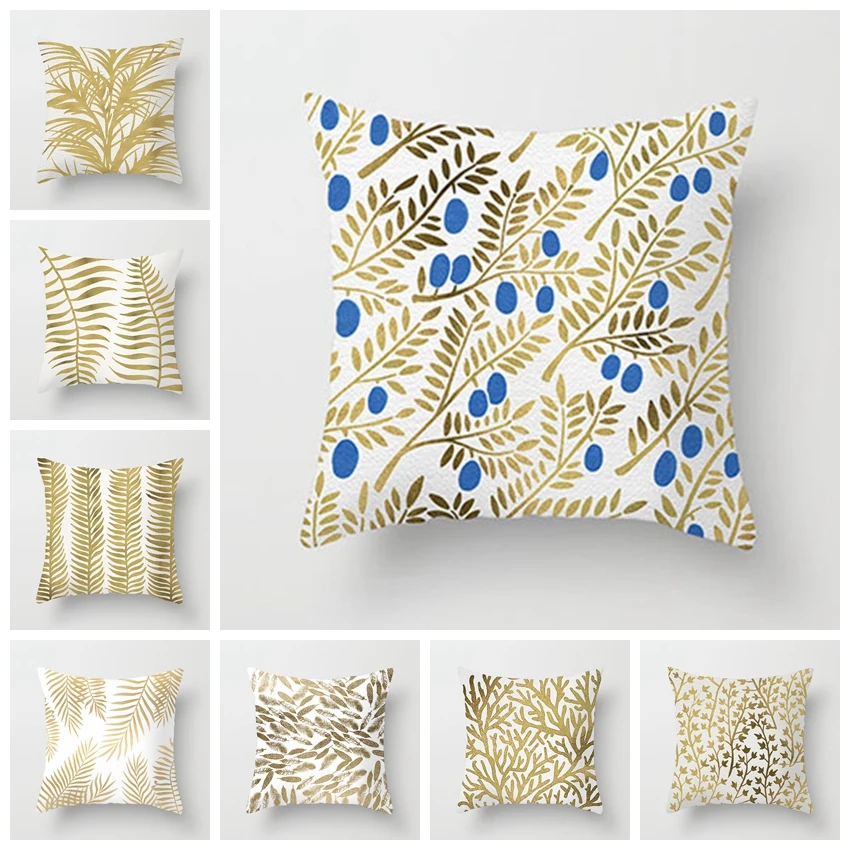

Fuwatacchi Gold Branch Leaves Photo Pillow Case Plant Branches Cushion Cover for Home Sofa Chair Decorative Square Pillow Covers
