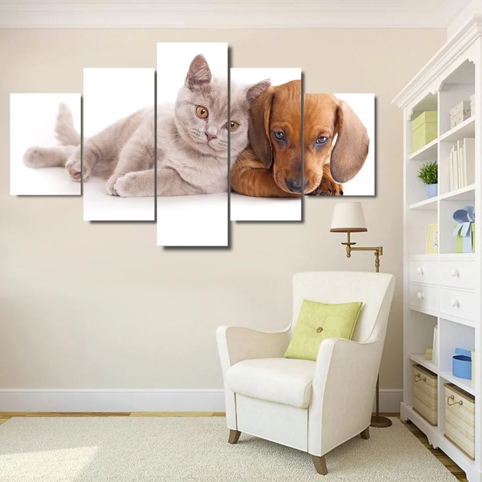 Модульный холст HD печать стены искусства 5 панель прекрасный кот и плакаты с