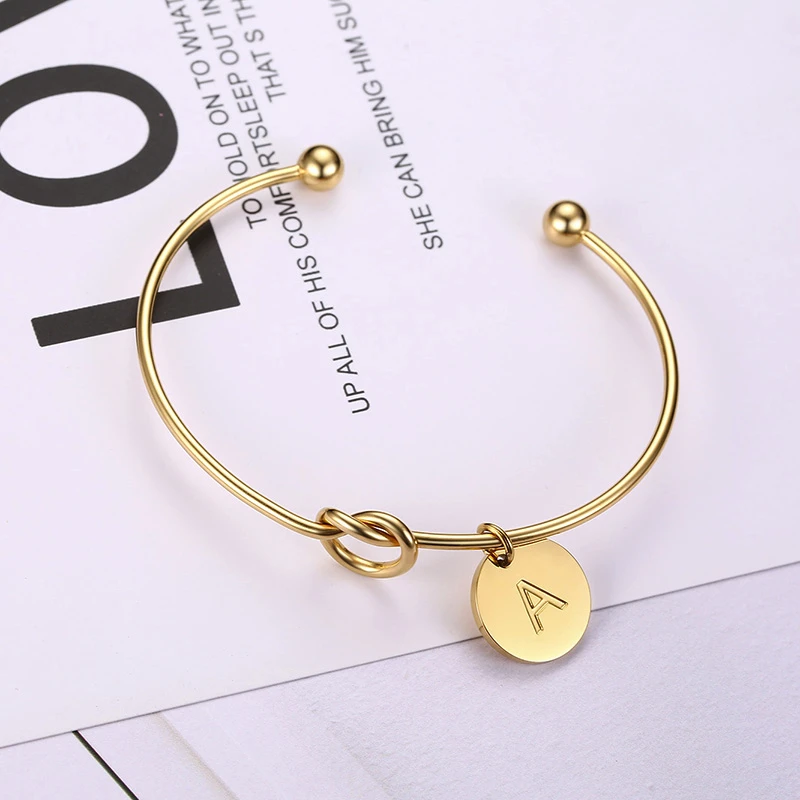 

Vnox Trendy Initial Coin Charm Bangle for Women Stainless Steel Letter Cuff Bracelet Couple Jewelry