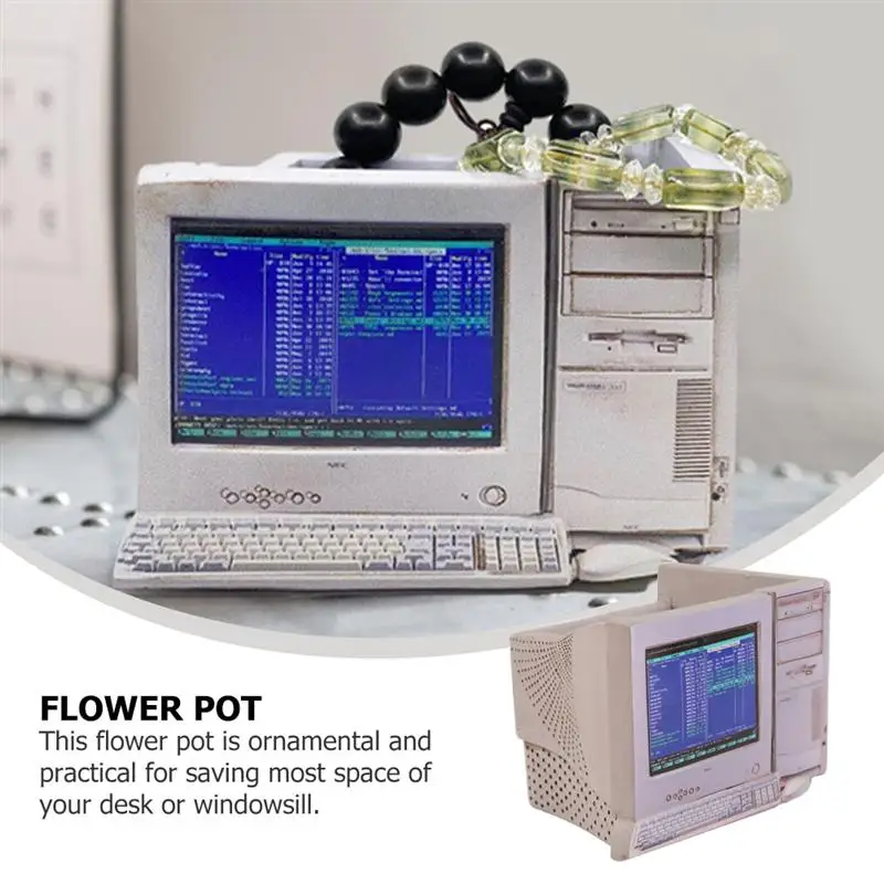 

1Pc Retro Computer Design Flowerpot Creative Bonsai Planter for Home Light Grey