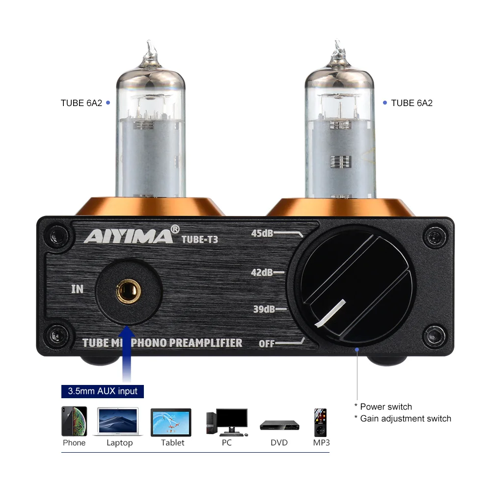 AIYIMA Hi-Fi вакуумный 6A2 туба проигрыватель Phono предусилитель стерео фонограф