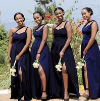 navy blue african plus size a line bridesmaid dresses one shoulder high side split wedding guest dress maid of honor gowns