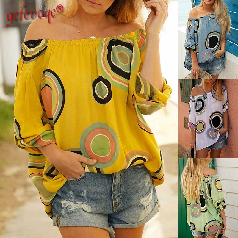 

Sexy Casual Long Sleeve Off Shoulder Print Blouse Pullover Tops 2021 Summer Women Clothes Plus Size Shirts Blouses Blusas Mujer