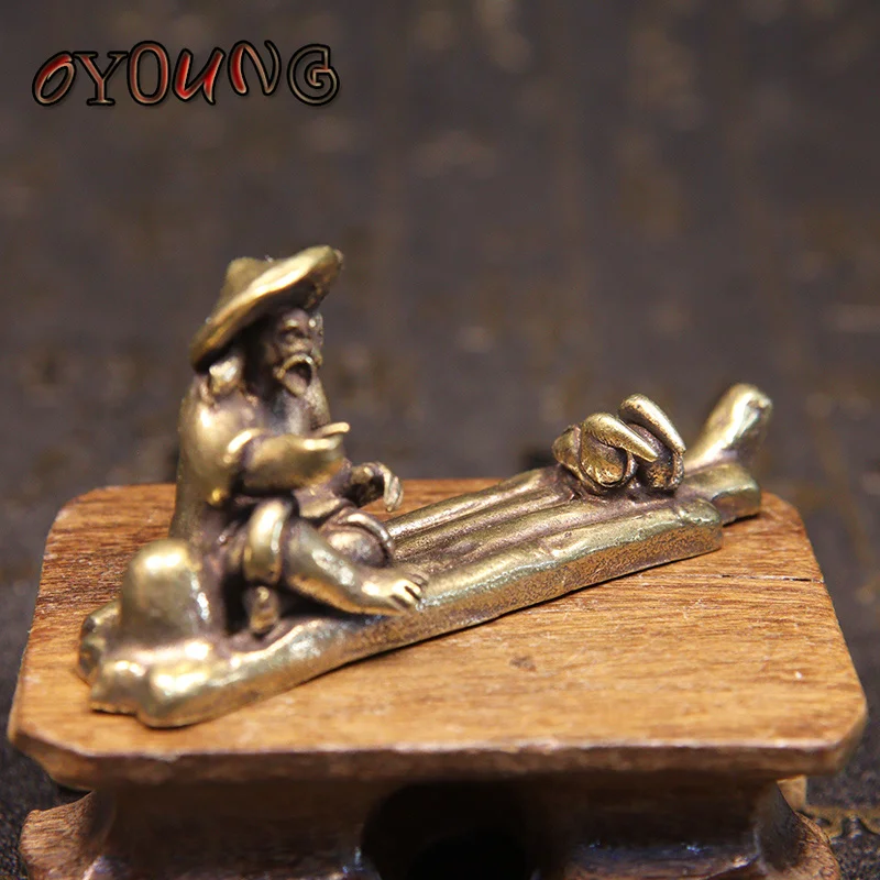 Статуэтка рыбака из чистой меди бамбуковый плот рыбалка птица миниатюры