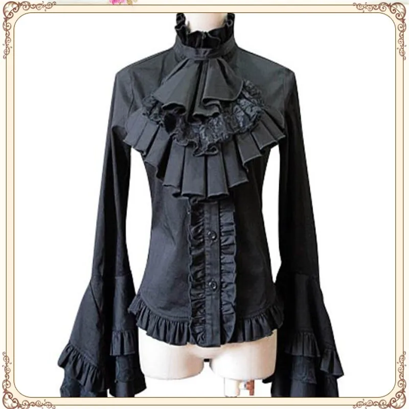 Женская рубашка с длинным рукавом Облегающая высоким воротником в стиле Лолита