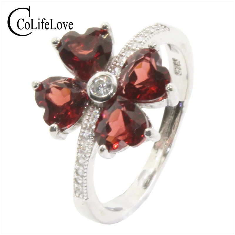 Модное серебряное кольцо в форме сердца 4 шт. естественная форма гранат Настоящее