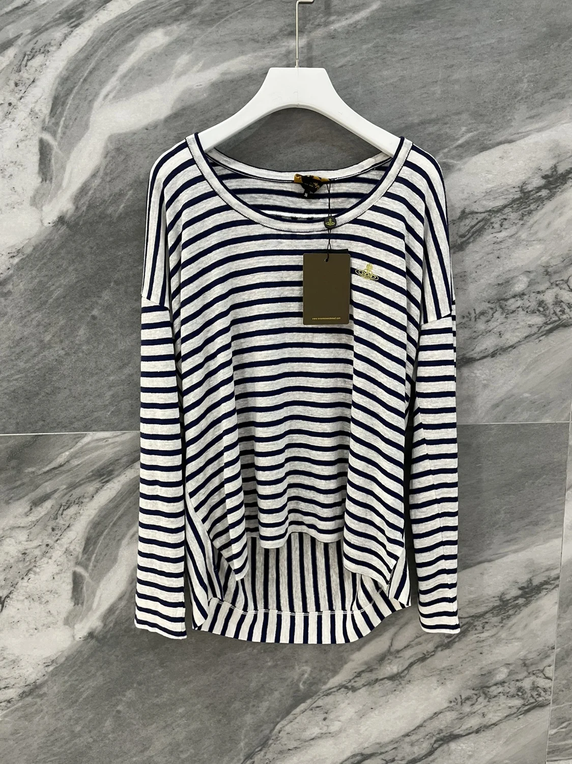 

Embroidered Light Linen Irregular Stripe Stitching Thin Knitted T-shirt woman tshirts