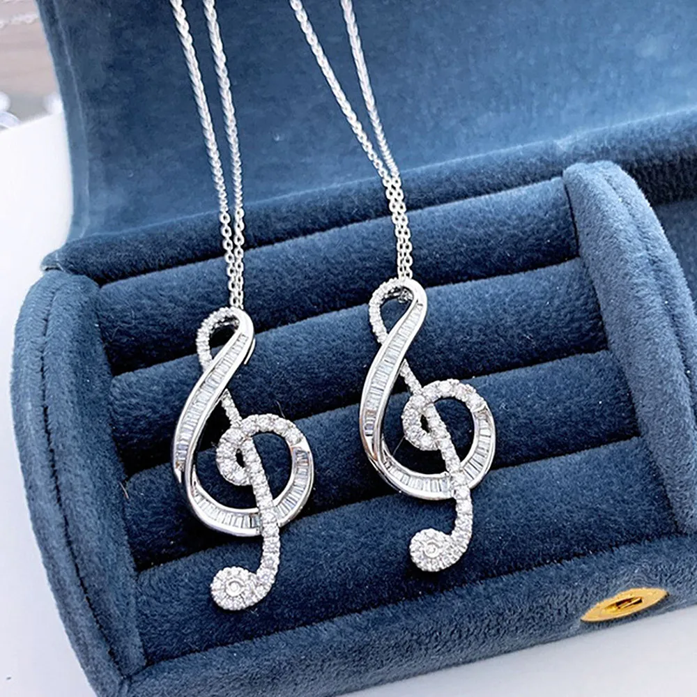 

Music Sign Crystal Zircon Diamonds Gemstones Pendant Necklaces for Women Girl White Gold Silver Color Choker Chain Jewelry Gifts