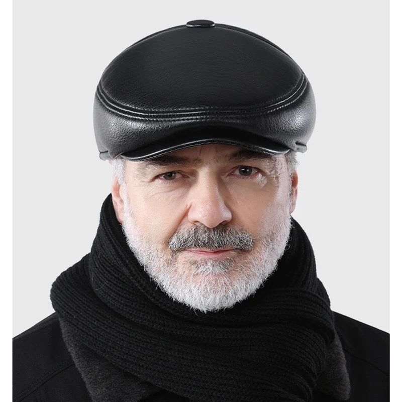 Кожаная кепка газетчика мужская Кепка с козырьком зимняя Осенняя теплая шапка