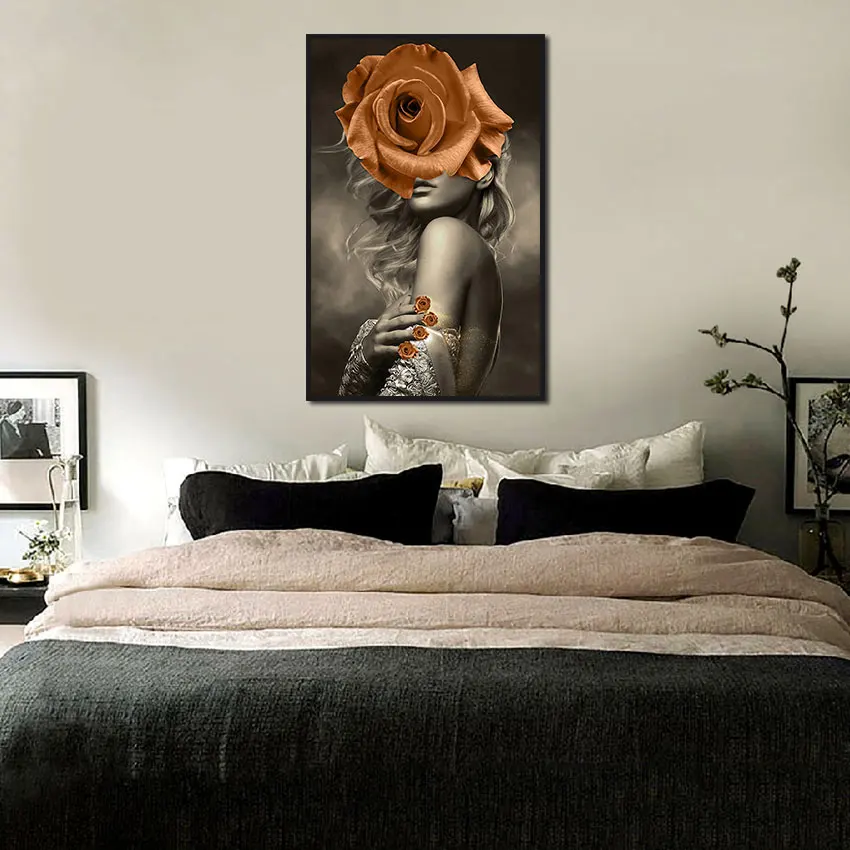 

Sexy Women with Flower On The Head Canvas Painting Wall Art Picture Posters Print Wallpaper Living Room Bedroom Decoration