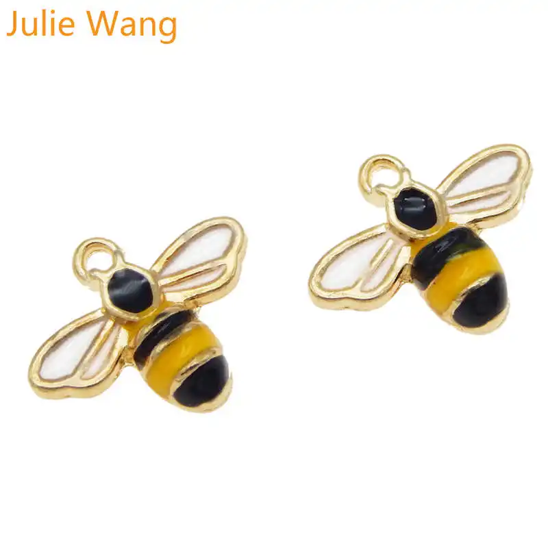 Julie Wang 4 шт. эмаль пчела подвески сплав золотой тон ожерелье браслет серьги