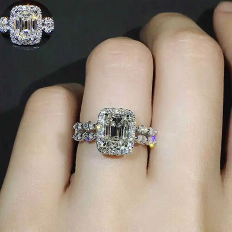 

Fashionable new square simulation ring luxury silver color special shaped wedding ring