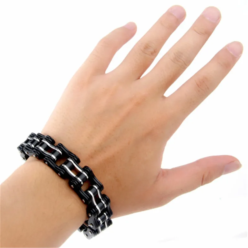 Мужской браслет из нержавеющей стали черный широкий на запястье в стиле панк