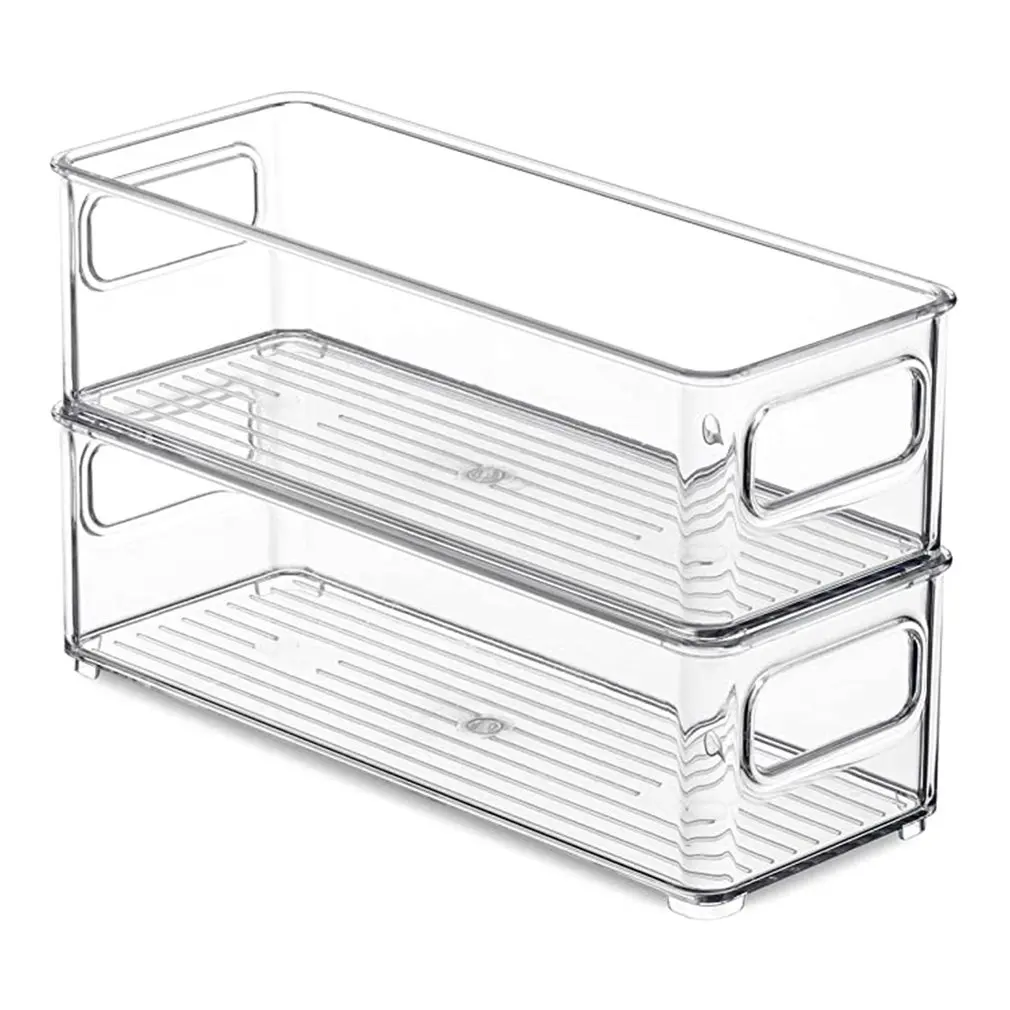 Food Storage Rack Household Stackable Refrigerator Organizer With Handles For Pantry Cabinets ClearPlastic Multi-Function Drawer